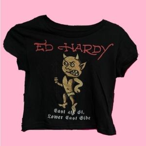 ed hardy rhinestone crop top